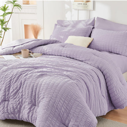 Seersucker Comforter Set 7 Piece All Season Bed in a Bag Bedding Set