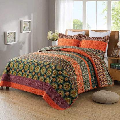 Floral Quilt Set 3 Piece Oversized Bedspread Coverlet Set Lightweight Bedding