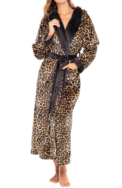 Plush Fleece Hooded Bathrobe Women Long Plus Size Soft Lounge Robe