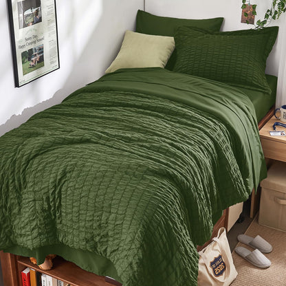 Seersucker Comforter Set 7 Piece All Season Bed in a Bag Bedding Set