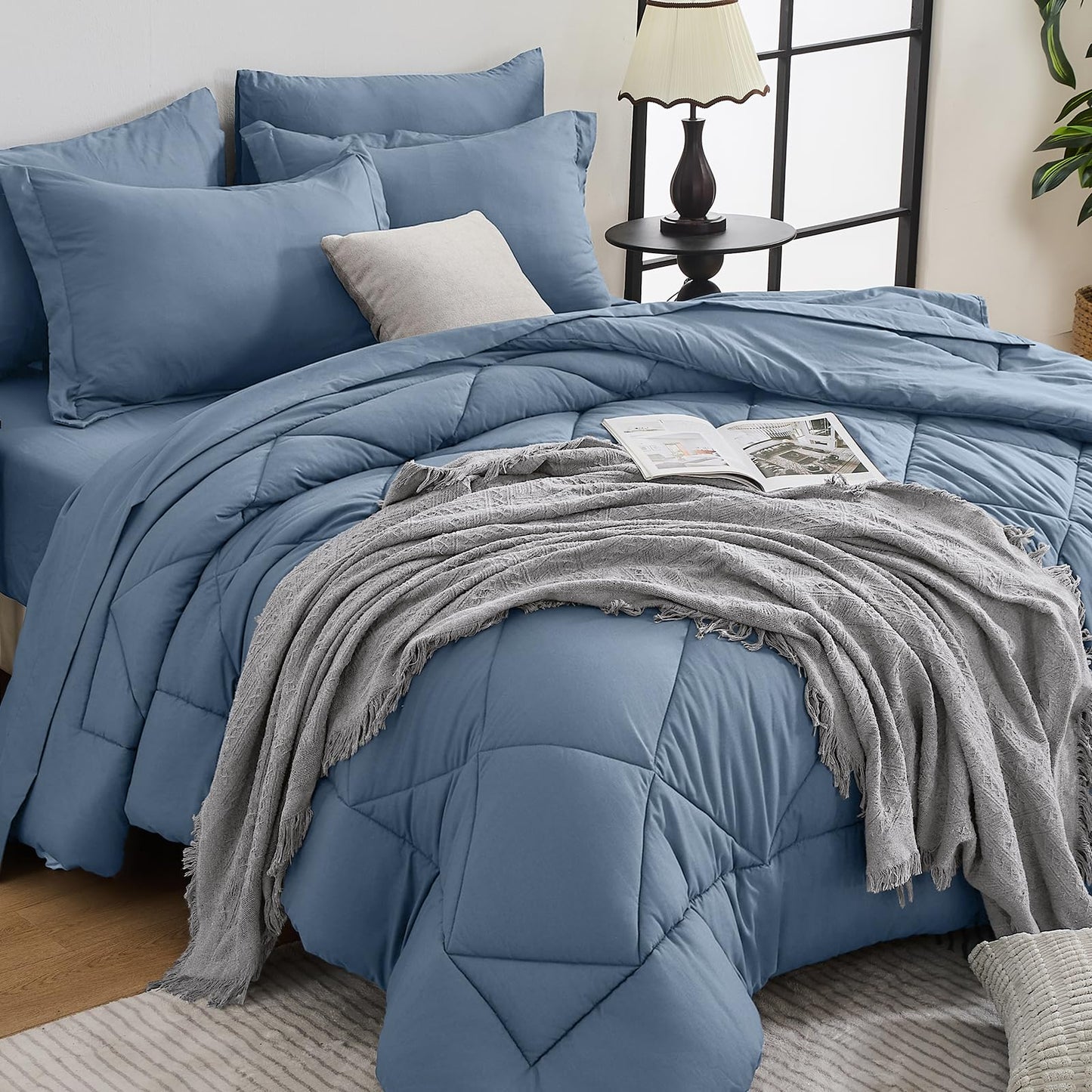 Comforter Set 7 Piece Bed in a Bag All Season Down Alternative Bedding