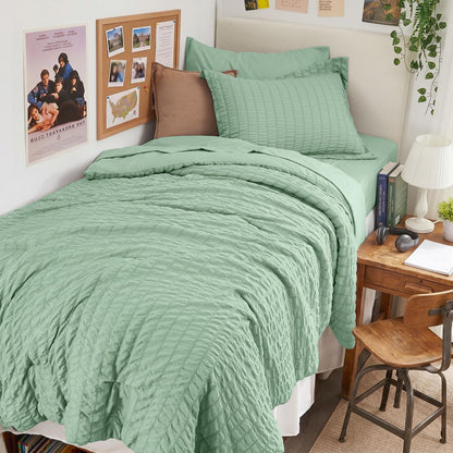 Seersucker Comforter Set 7 Piece All Season Bed in a Bag Bedding Set