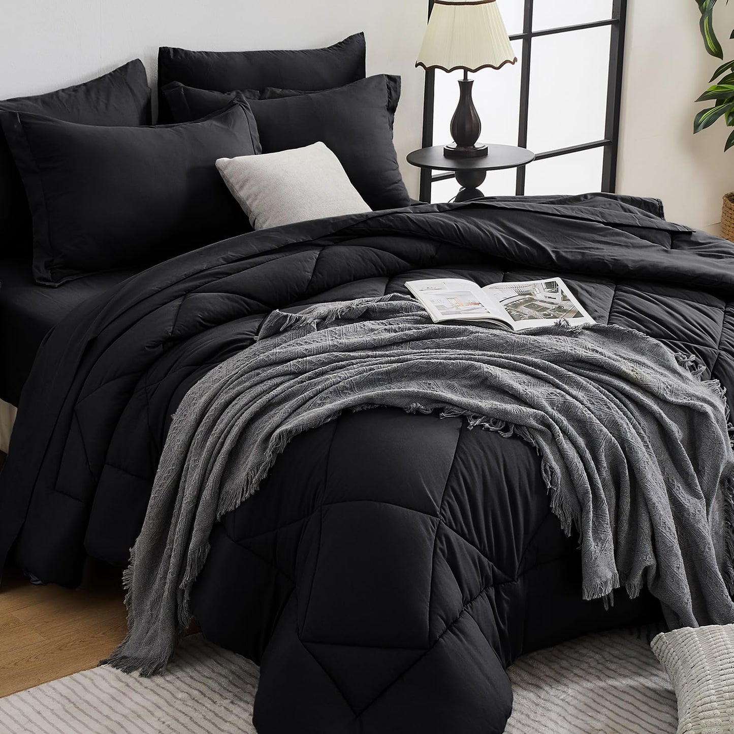 Comforter Set 7 Piece Bed in a Bag All Season Down Alternative Bedding