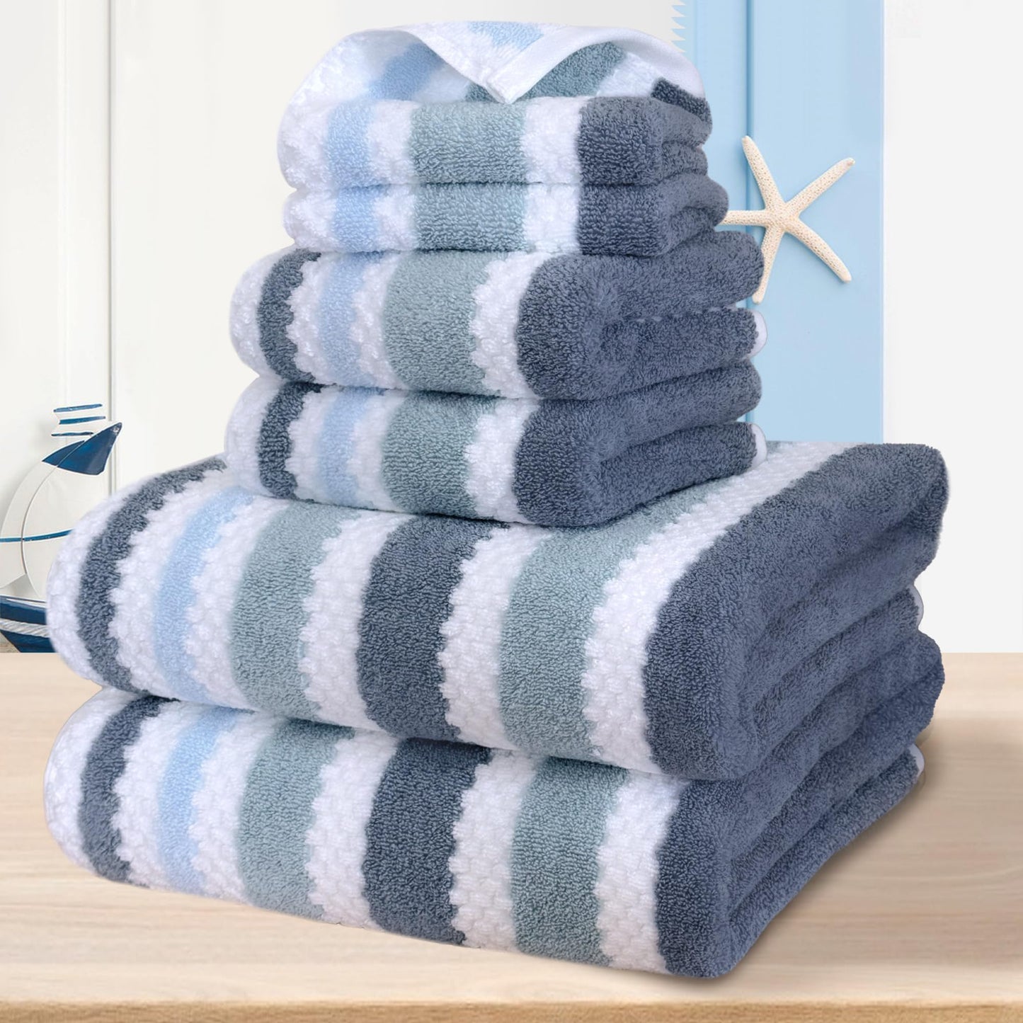Cotton Bath Towel Set 6 Piece Soft Quick Dry Bathroom Towels Large Gift Set