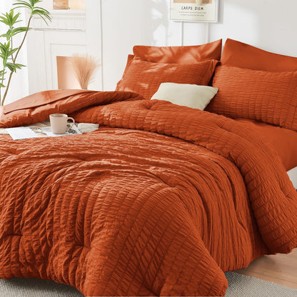 Seersucker Comforter Set 7 Piece All Season Bed in a Bag Bedding Set
