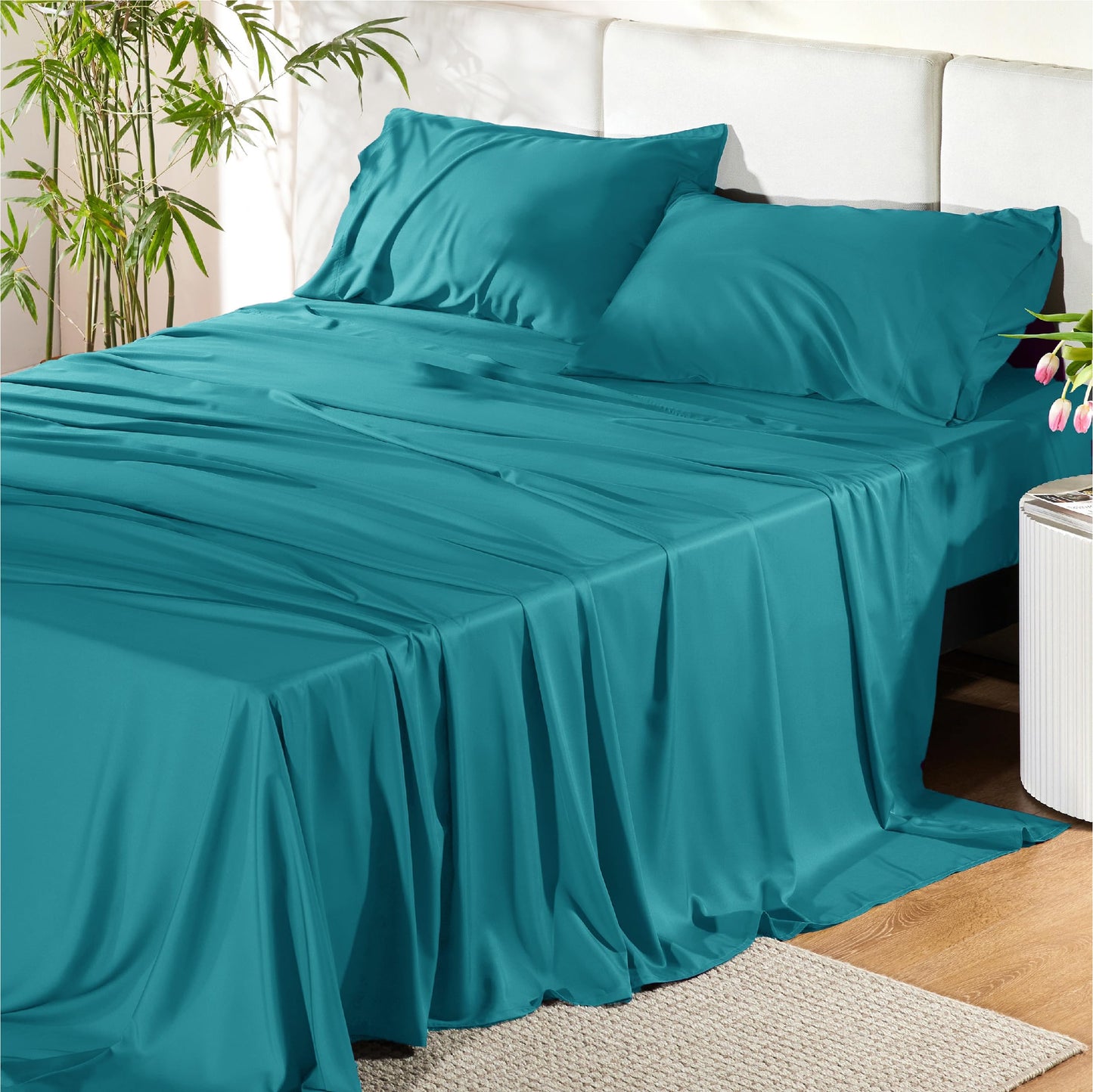 Bamboo Cooling Sheet Set Deep Pocket Silky Breathable Hotel Luxury Bedding