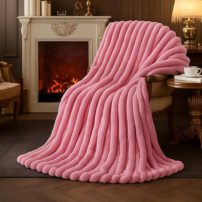 Amélie Home Jacquard Stripe Faux Fur Throw Blanket