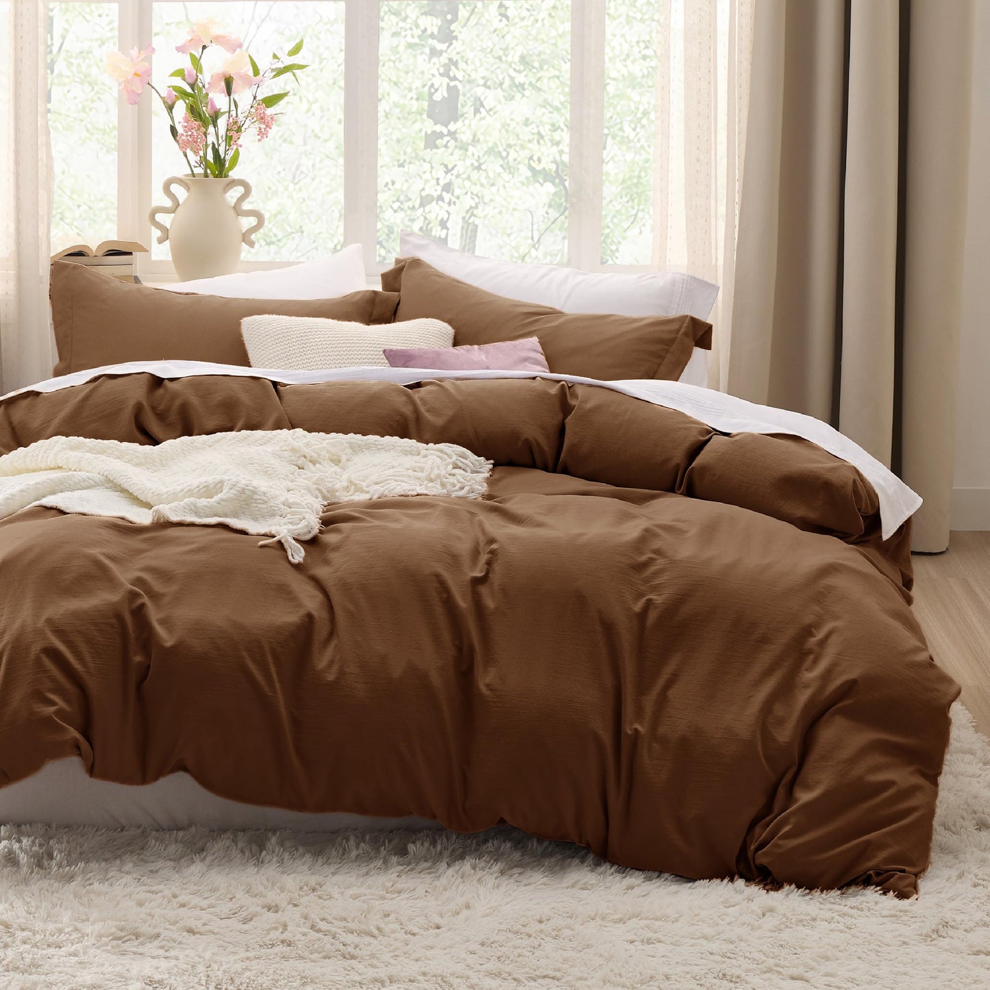 Soft Prewashed Duvet Cover Set Zipper Closure Pillow Covers Lightweight Bedding