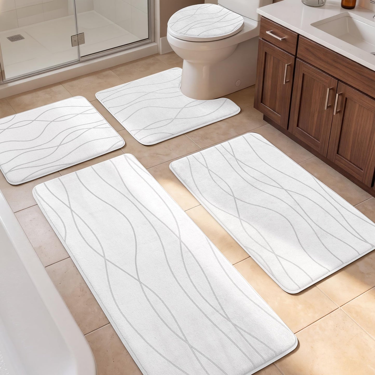 Memory Foam Bath Rug Set Non Slip Absorbent Quick Dry Bathroom Mat