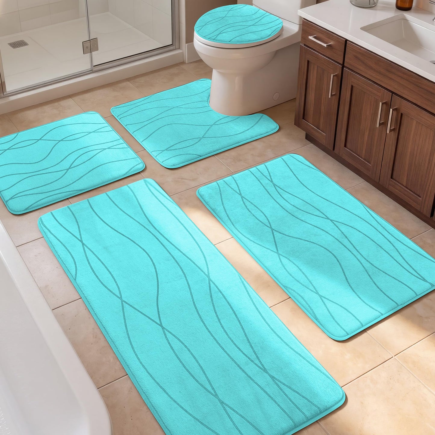 Memory Foam Bath Rug Set Non Slip Absorbent Quick Dry Bathroom Mat