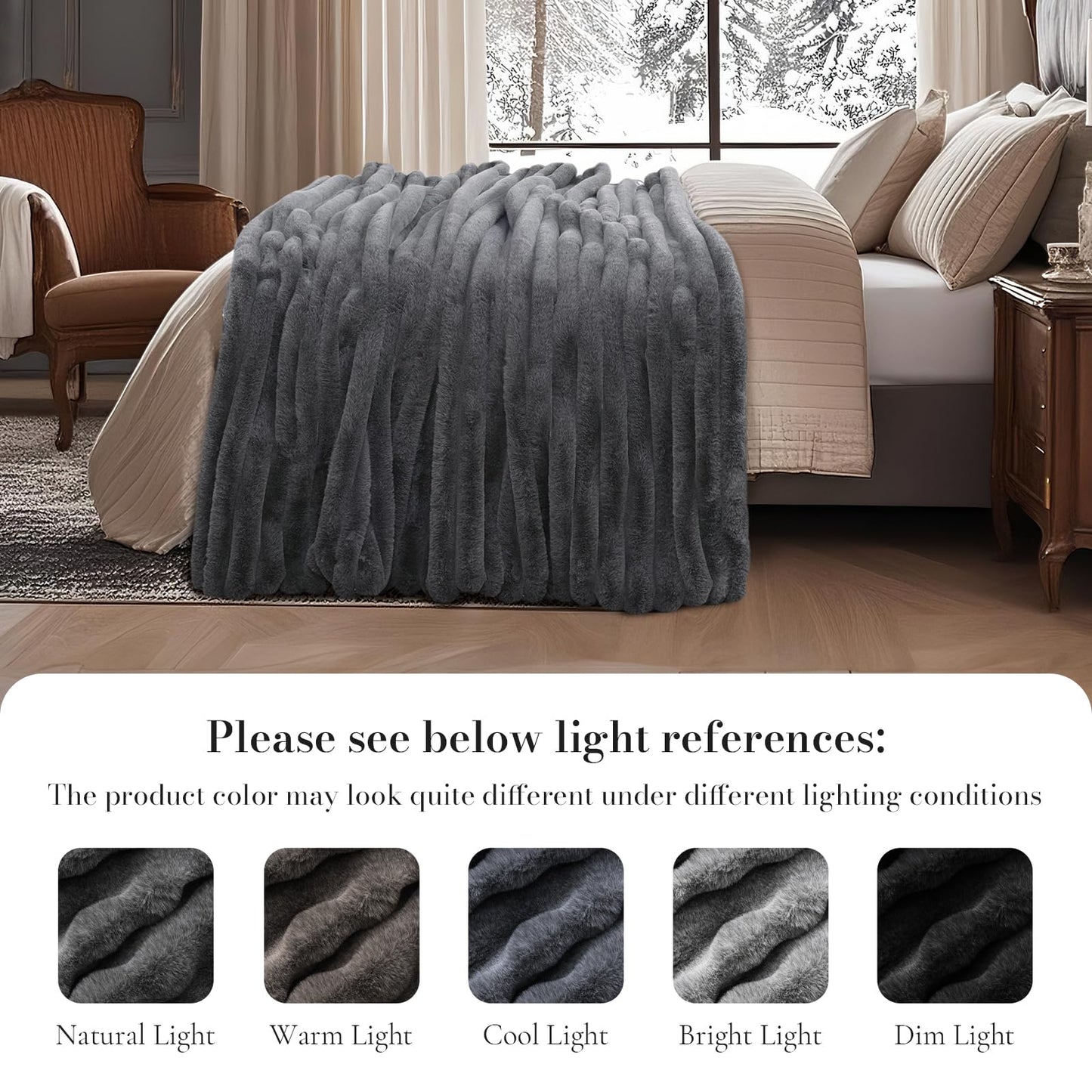 Amélie Home Jacquard Stripe Faux Fur Throw Blanket