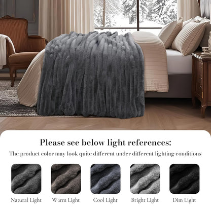 Amélie Home Jacquard Stripe Faux Fur Throw Blanket