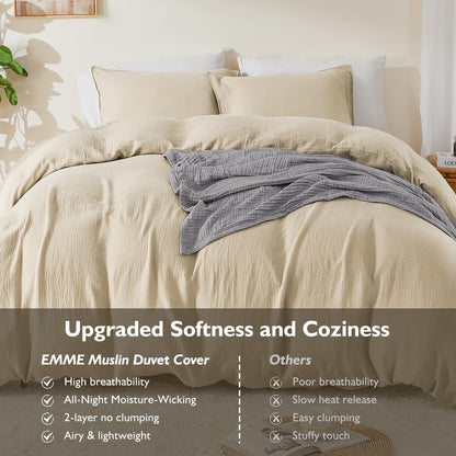 Cotton Muslin Duvet Cover Set Twin Lightweight Breathable Summer Bedding