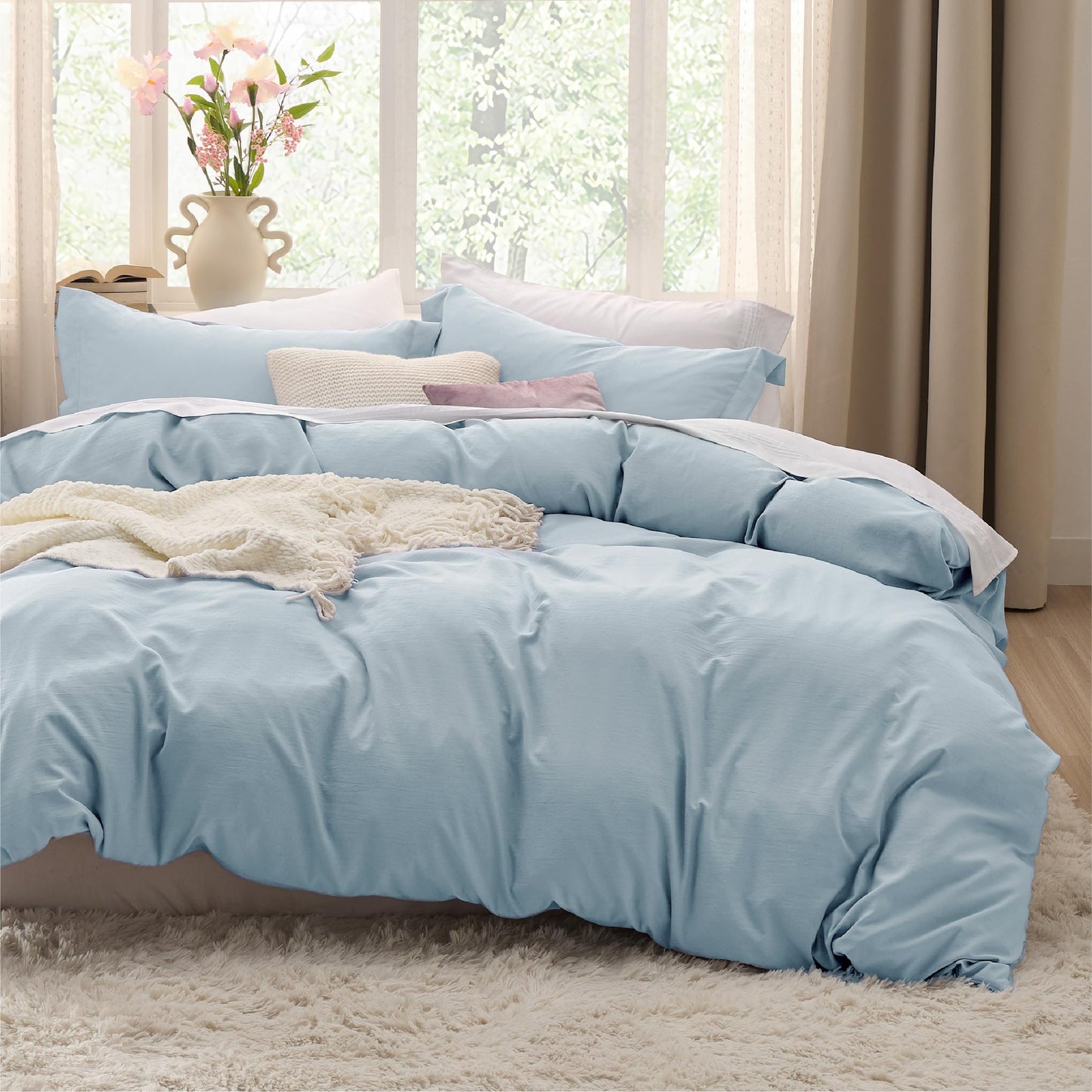 Soft Prewashed Duvet Cover Set Zipper Closure Pillow Covers Lightweight Bedding