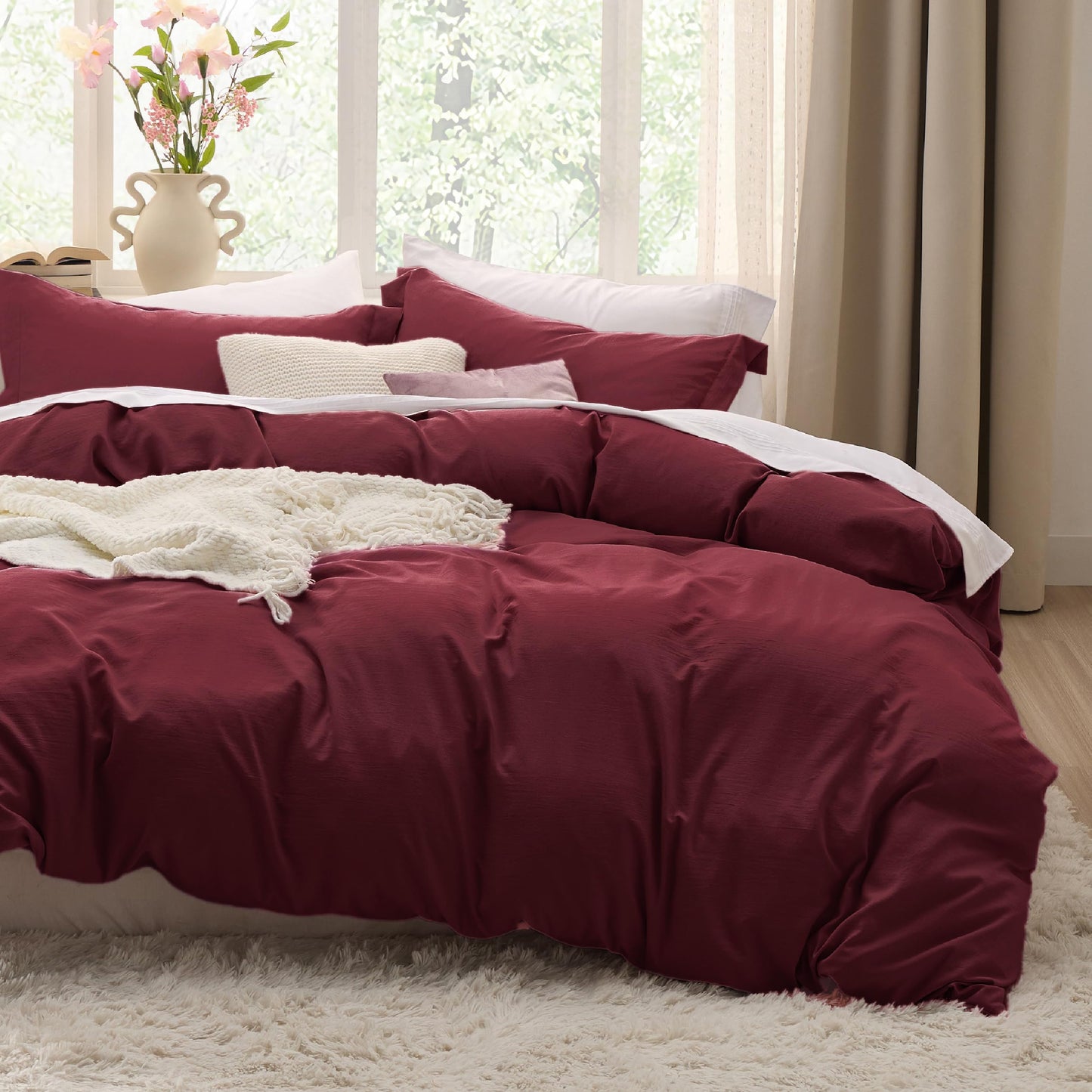 Soft Prewashed Duvet Cover Set Zipper Closure Pillow Covers Lightweight Bedding