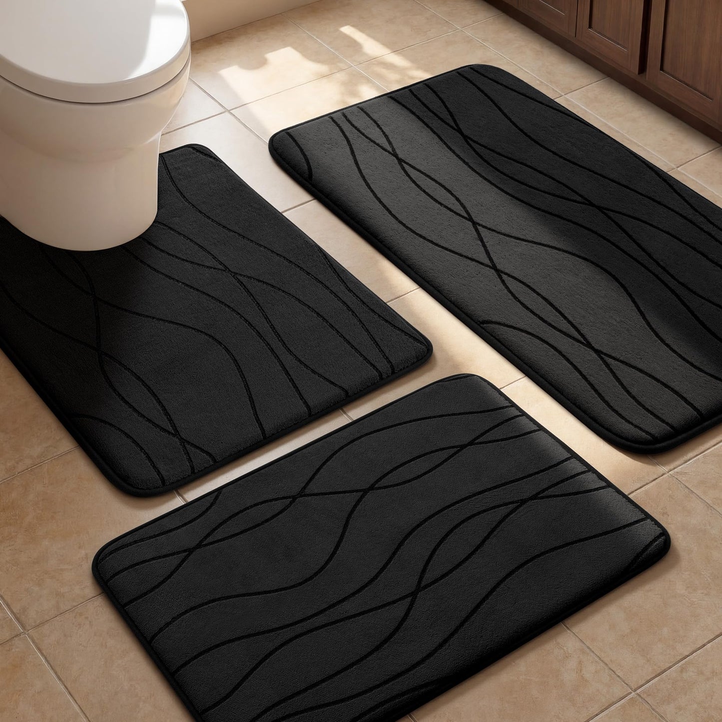 Memory Foam Bath Rug Set Non Slip Absorbent Quick Dry Bathroom Mat