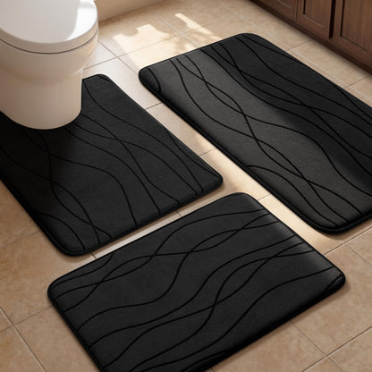Memory Foam Bath Rug Set Non Slip Absorbent Quick Dry Bathroom Mat