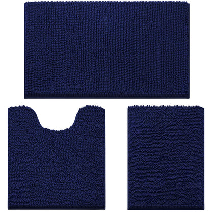 Chenille Bathroom Rug Set 3 Piece Ultra Soft Non Slip Absorbent Bath Mat