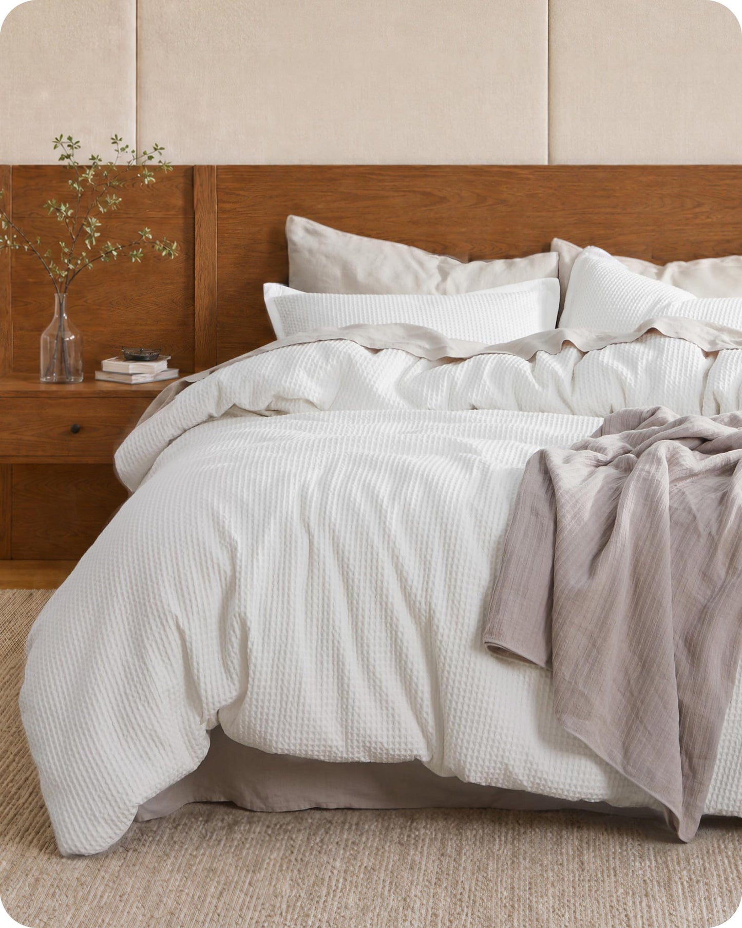 Cotton Waffle Weave Duvet Cover Set 100% Breathable All Season Bedding