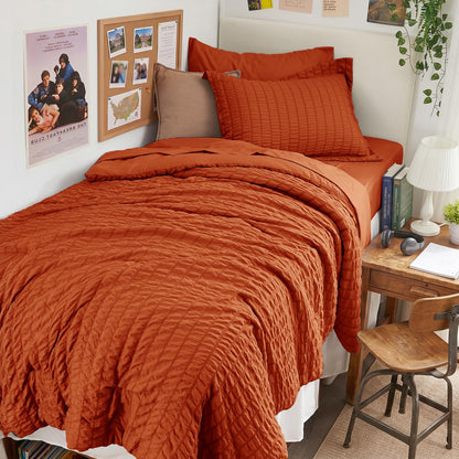 Seersucker Comforter Set 7 Piece All Season Bed in a Bag Bedding Set