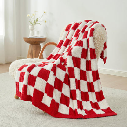 Snuggle Sac Faux Fur Checkered Throw Blanket with Fluffy Microfiber Fabric
