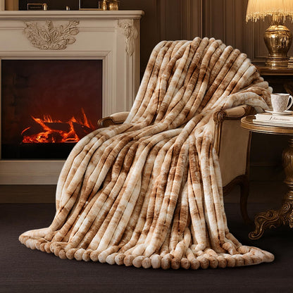 Amélie Home Jacquard Stripe Faux Fur Throw Blanket