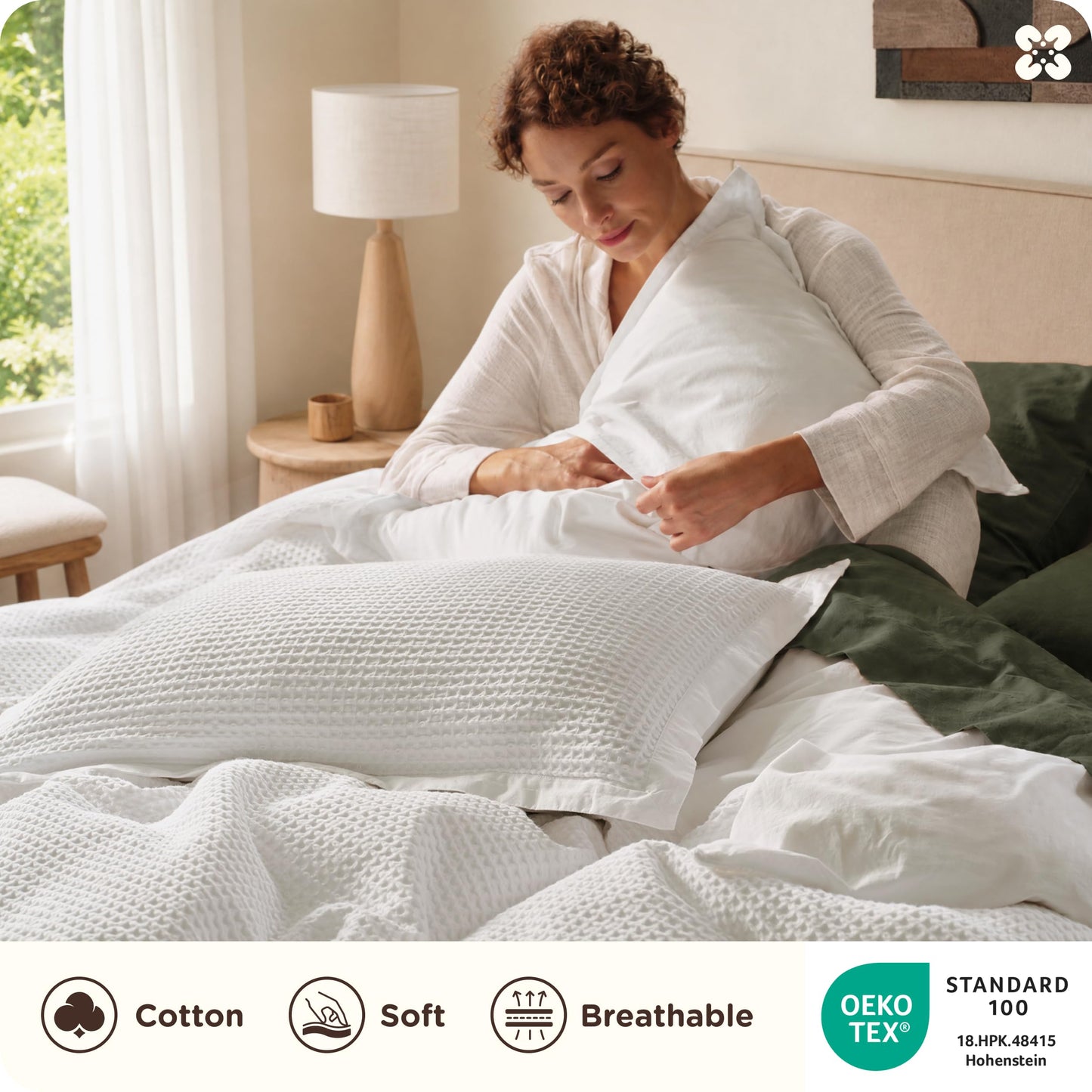 Cotton Waffle Weave Duvet Cover Set 100% Breathable All Season Bedding
