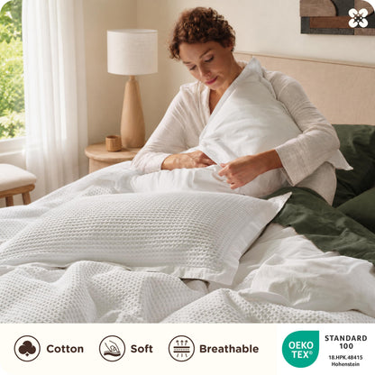 Cotton Waffle Weave Duvet Cover Set 100% Breathable All Season Bedding