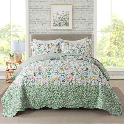 Floral Quilt Set 3 Piece Oversized Bedspread Coverlet Set Lightweight Bedding