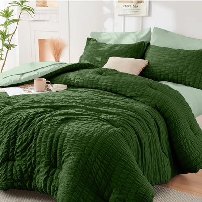 Seersucker Comforter Set 7 Piece All Season Bed in a Bag Bedding Set