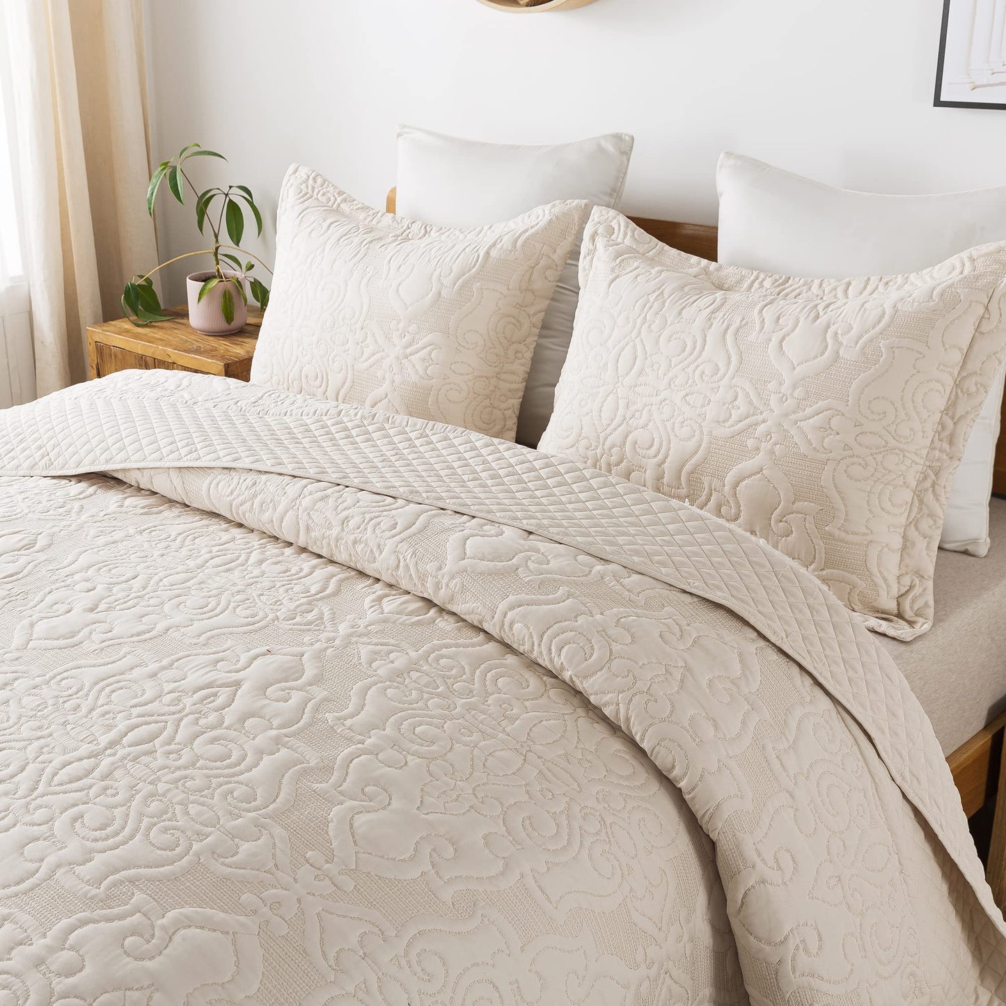 Floral Quilt Set 3 Piece Oversized Bedspread Coverlet Set Lightweight Bedding