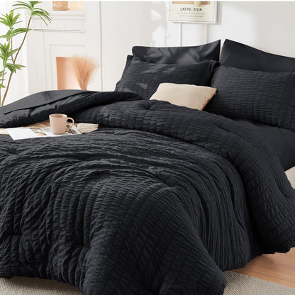 Seersucker Comforter Set 7 Piece All Season Bed in a Bag Bedding Set