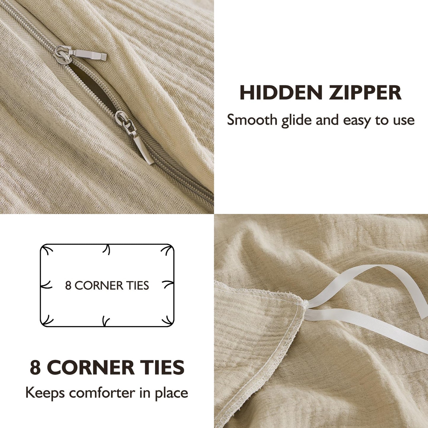 Cotton Muslin Duvet Cover Set Twin Lightweight Breathable Summer Bedding