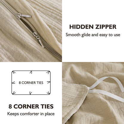 Cotton Muslin Duvet Cover Set Twin Lightweight Breathable Summer Bedding