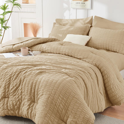 Seersucker Comforter Set 7 Piece All Season Bed in a Bag Bedding Set
