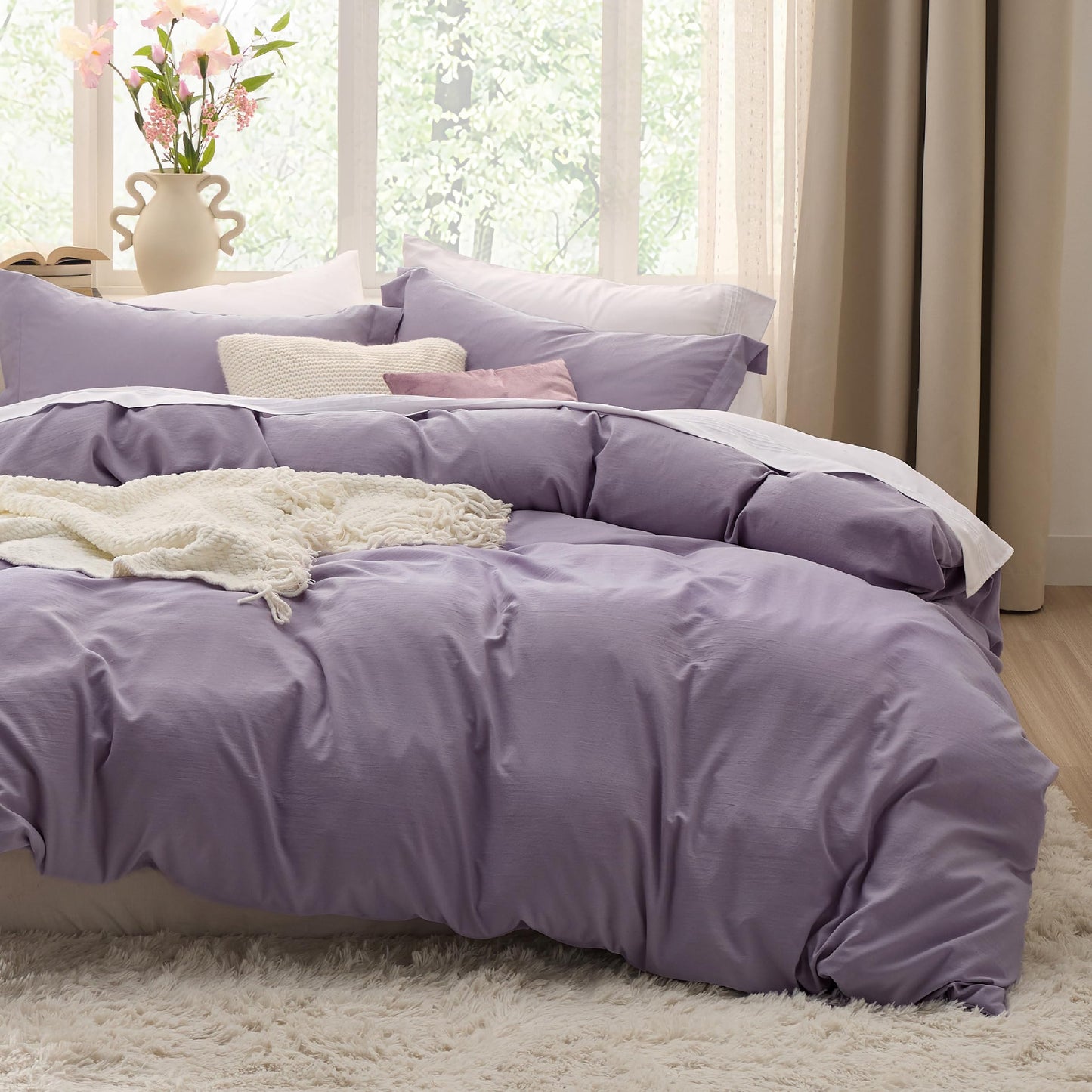 Soft Prewashed Duvet Cover Set Zipper Closure Pillow Covers Lightweight Bedding
