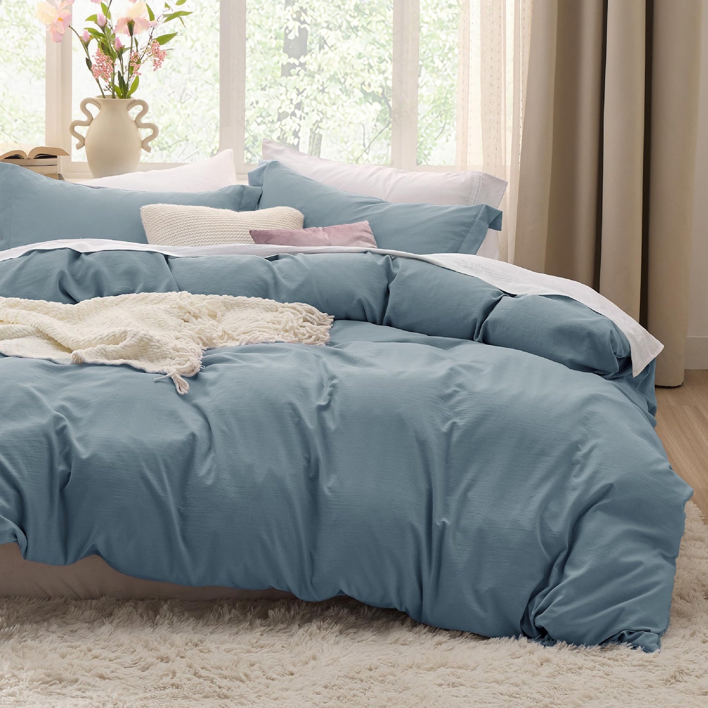 Soft Prewashed Duvet Cover Set Zipper Closure Pillow Covers Lightweight Bedding