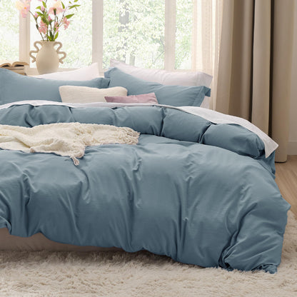 Soft Prewashed Duvet Cover Set Zipper Closure Pillow Covers Lightweight Bedding