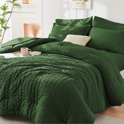 Seersucker Comforter Set 7 Piece All Season Bed in a Bag Bedding Set