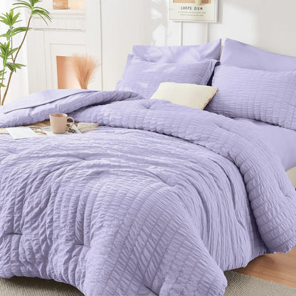 Seersucker Comforter Set 7 Piece All Season Bed in a Bag Bedding Set