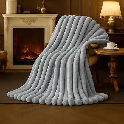 Amélie Home Jacquard Stripe Faux Fur Throw Blanket