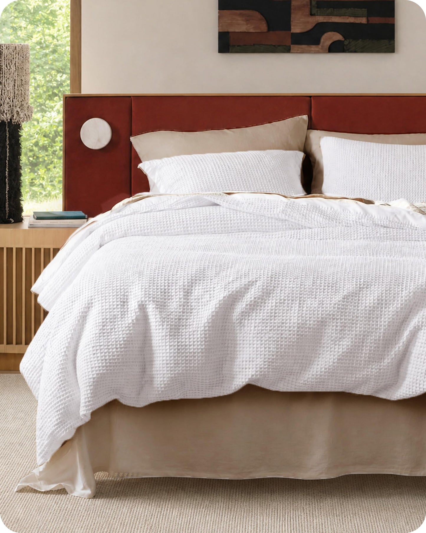 Cotton Waffle Weave Duvet Cover Set 100% Breathable All Season Bedding