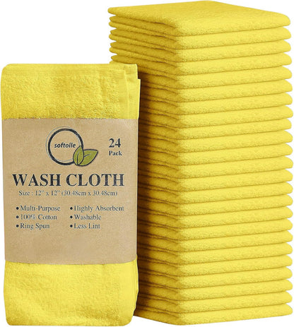 Cotton Washcloth Set 24 Pack Soft Absorbent Face Towels Ring Spun 12x12