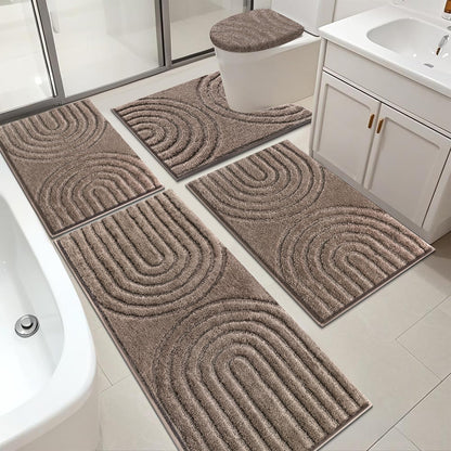 Microfiber Bath Rug Set Non Slip Contour Toilet U Shaped Bathroom Mat