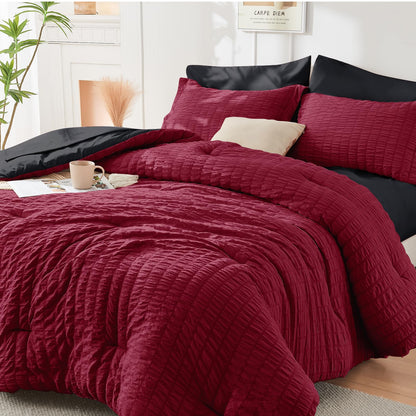 Seersucker Comforter Set 7 Piece All Season Bed in a Bag Bedding Set