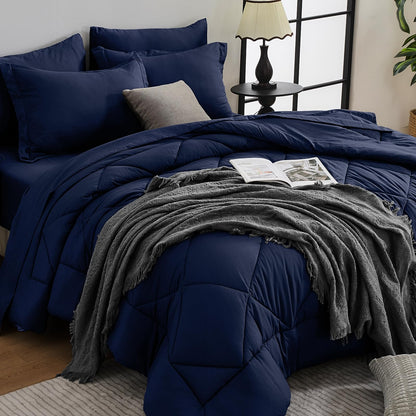 Comforter Set 7 Piece Bed in a Bag All Season Down Alternative Bedding