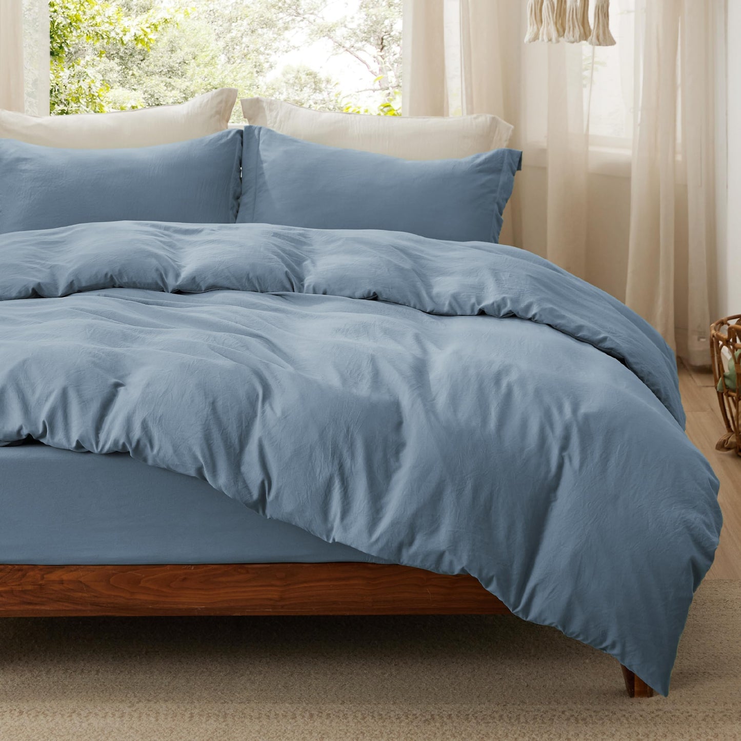 Soft Prewashed Duvet Cover Set Zipper Closure Pillow Covers Lightweight Bedding