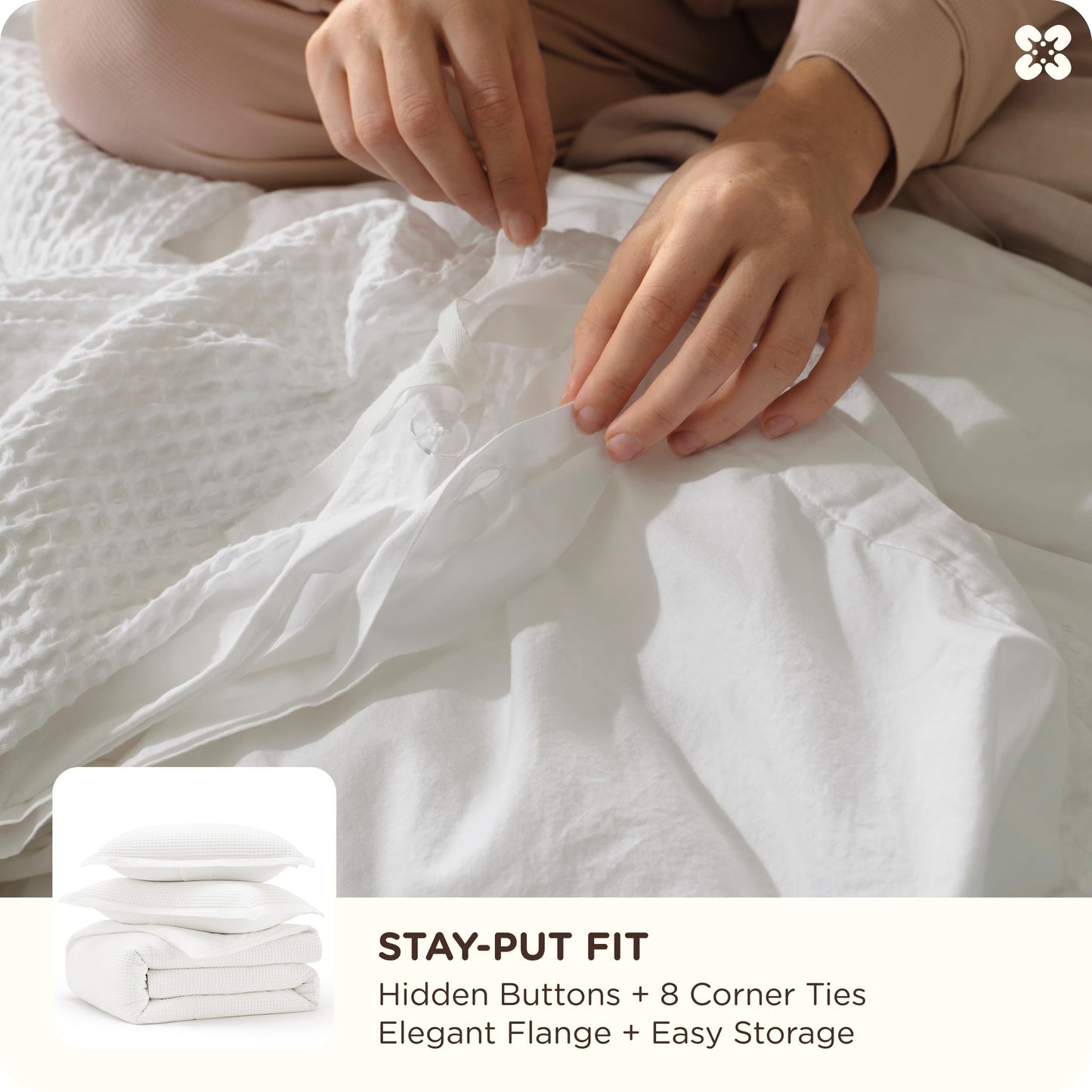Cotton Waffle Weave Duvet Cover Set 100% Breathable All Season Bedding