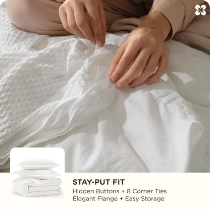 Cotton Waffle Weave Duvet Cover Set 100% Breathable All Season Bedding