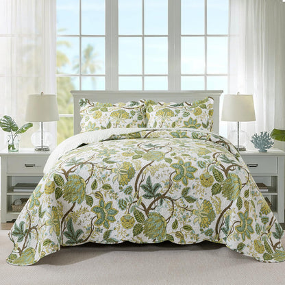 Floral Quilt Set 3 Piece Oversized Bedspread Coverlet Set Lightweight Bedding